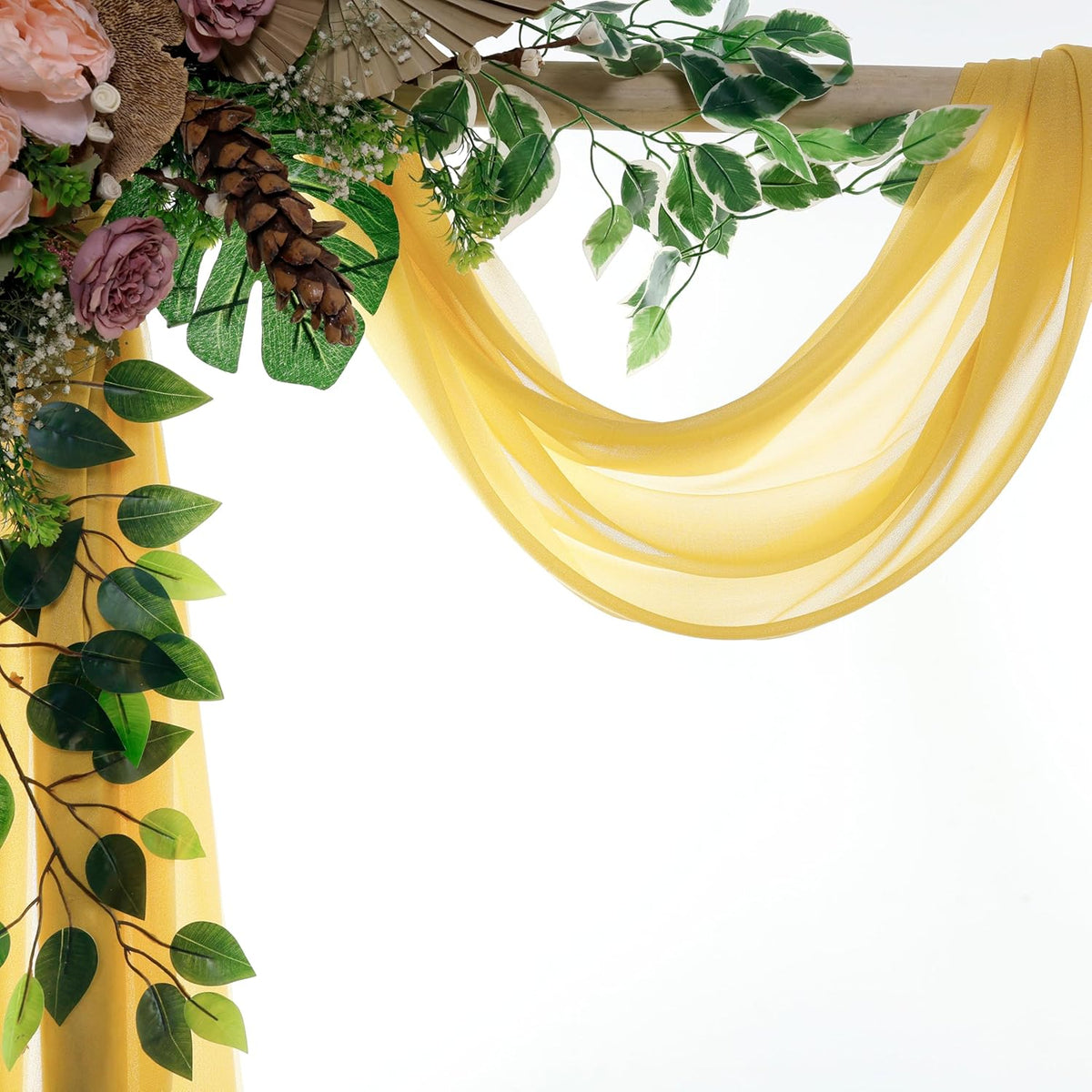VDS Pack of 2 Panel (30 Inch X 30 Feet) Wedding Arch Draping Fabric Sheer Chiffon Fabric Drapery