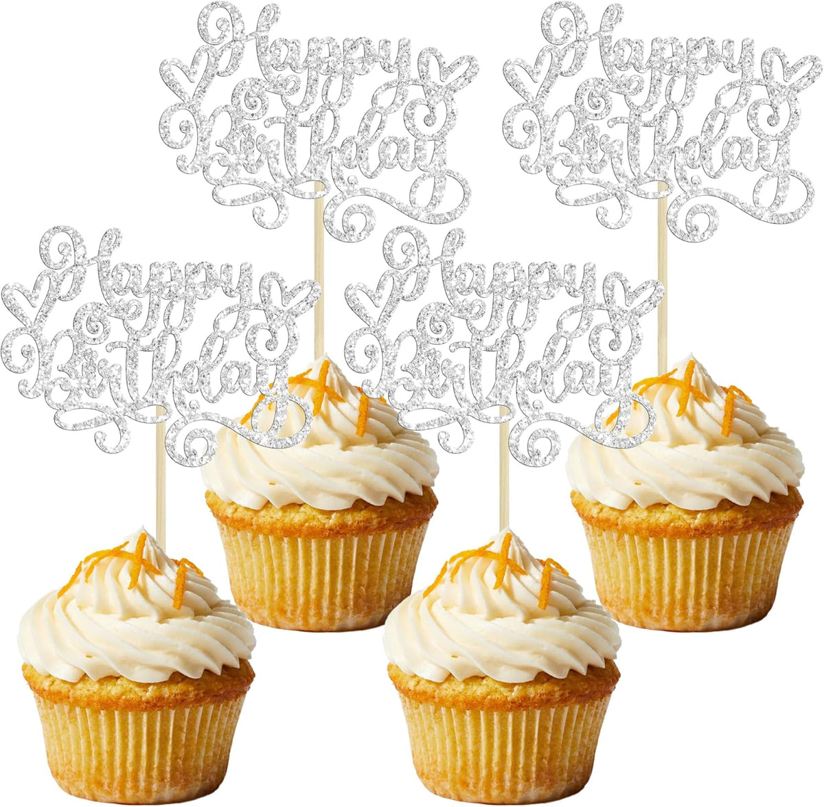 Gyufise 24Pcs Happy Birthday Cupcake Toppers Glitter Happy Birthday Cupcake Picks for Celebrating