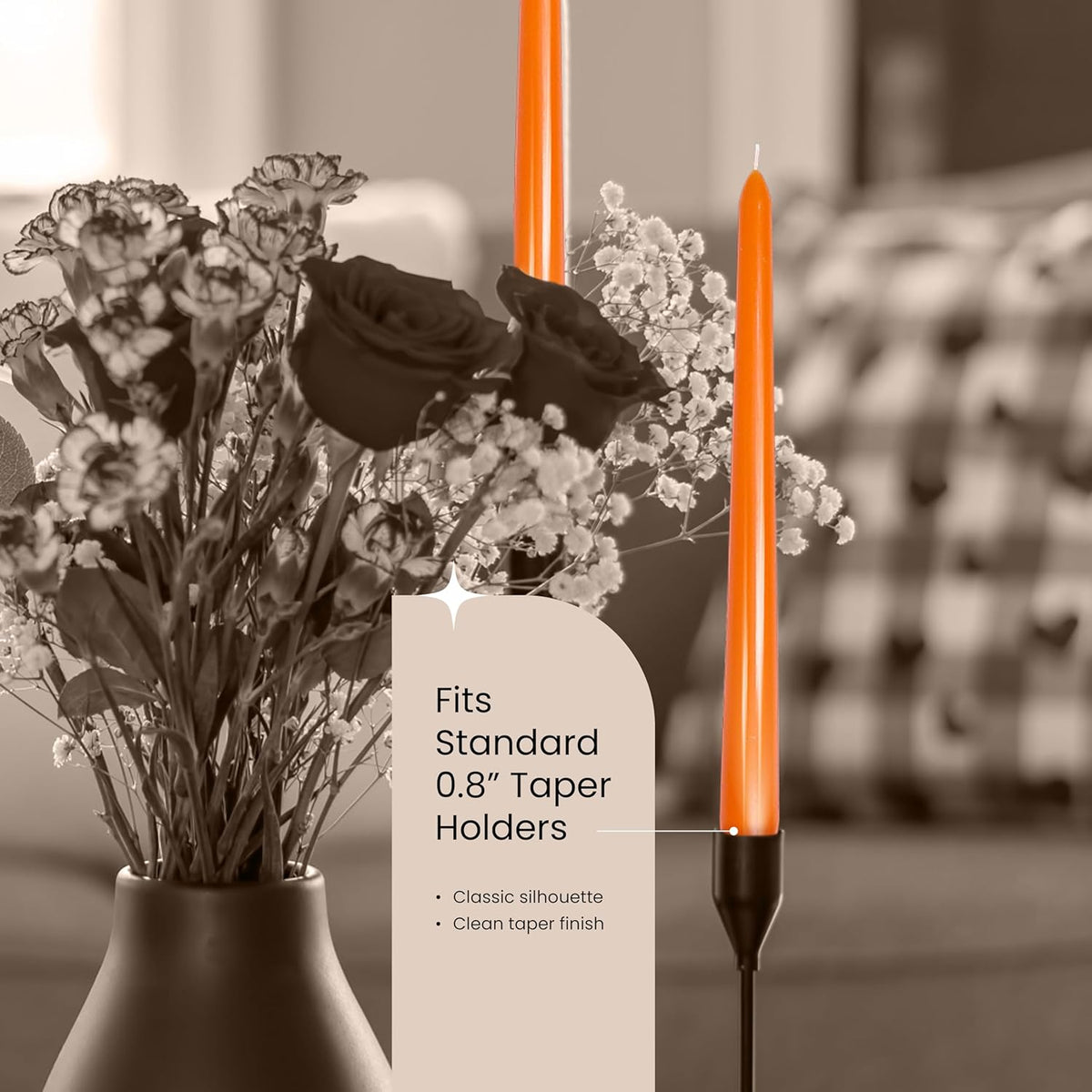 Leor & Lair Orange Taper Candles - 4 Pack 10" Orange Candlesticks - Unscented Long Burning