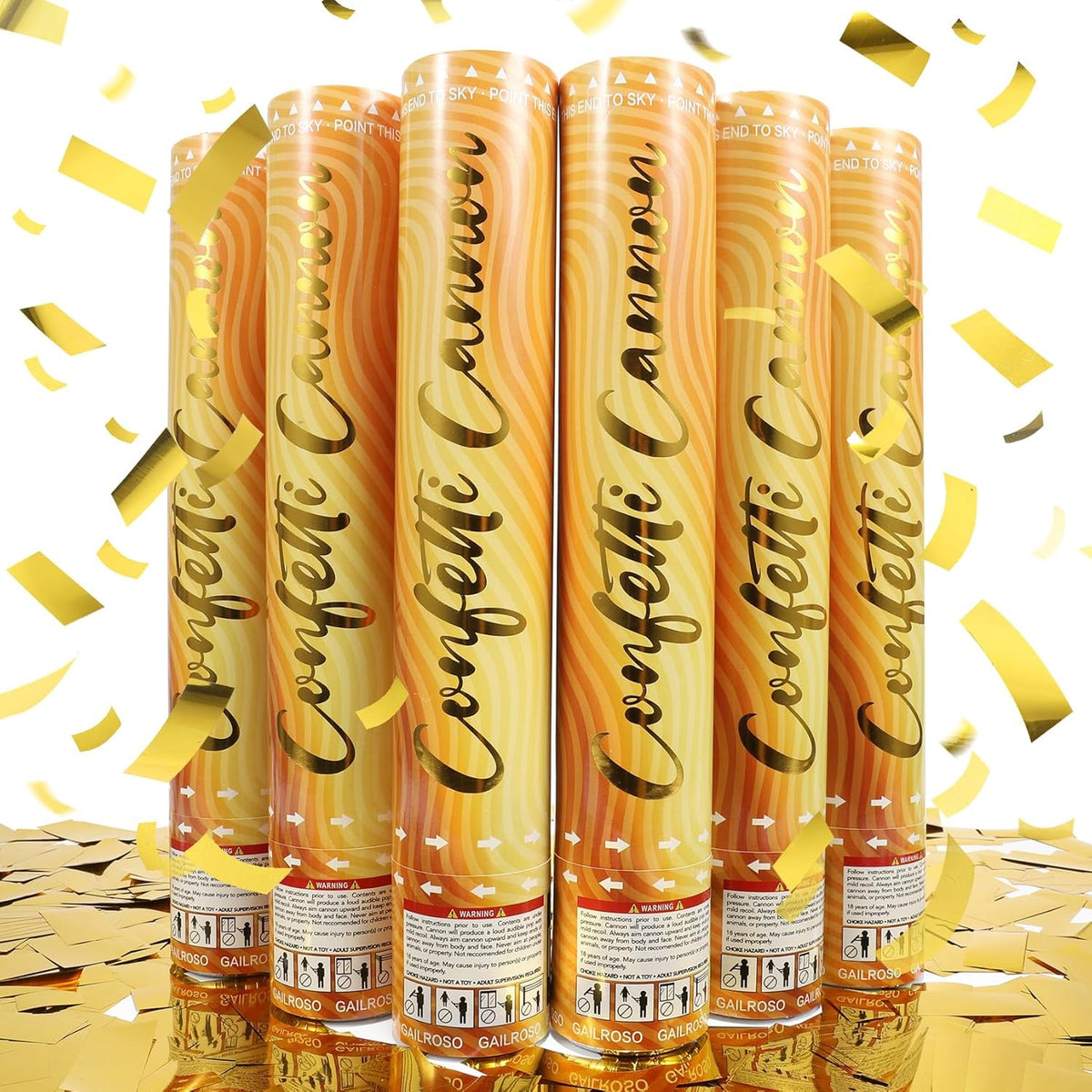 6 Pack Gold Confetti Cannon, Confetti Poppers,12 Inch Party Poppers Shooters for Birthdays