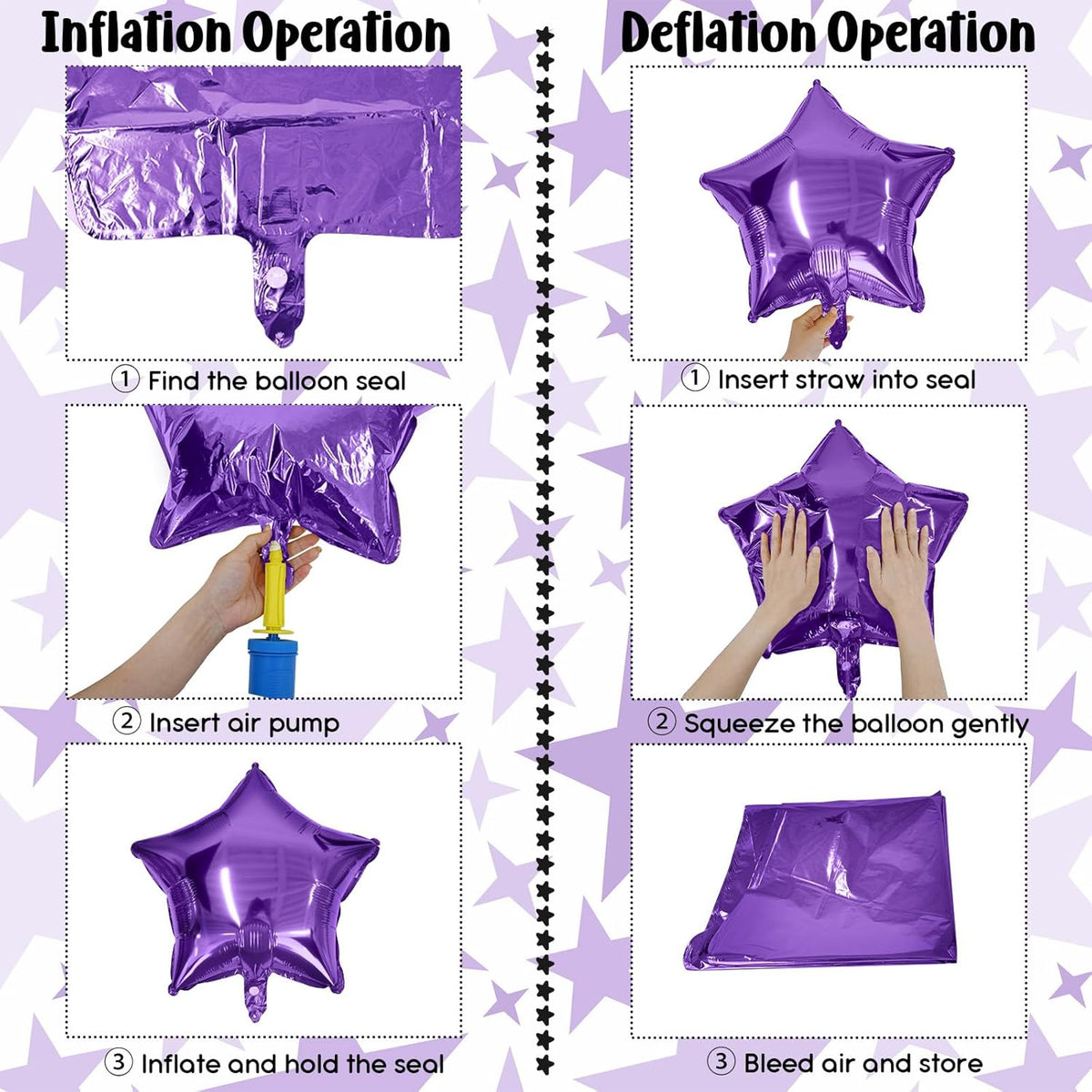 TAOYE Purple Pink Stars Foil Balloons, 18 Inch Lavender Purple Pink Stars Helium Balloons Dark