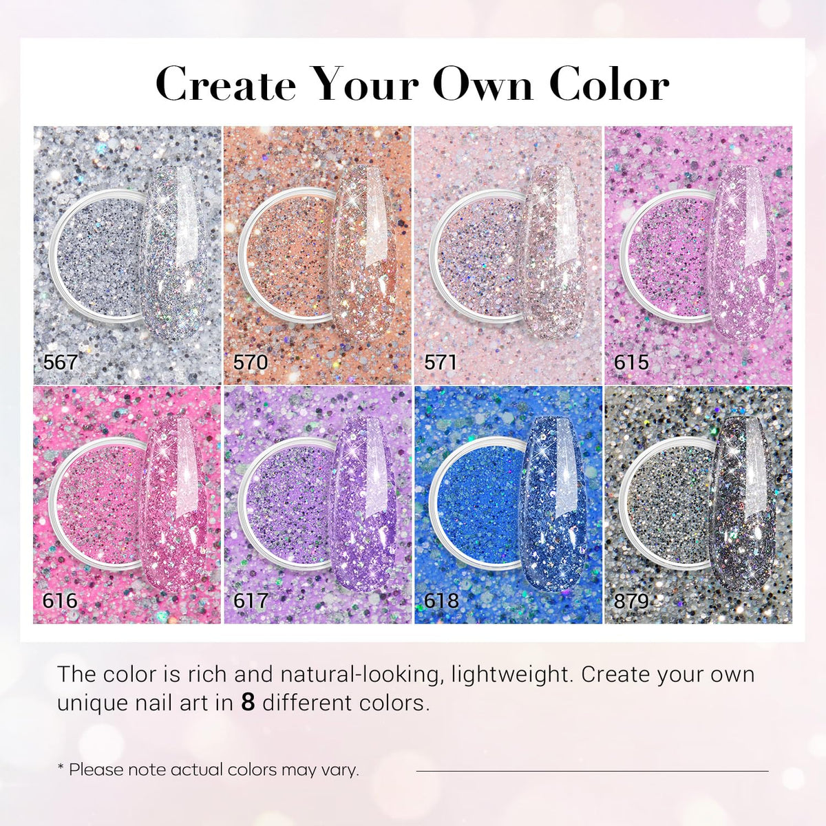 AZUREBEAUTY Dip Nails Powder Starter Kit, Silver Pink Blue Purple Black Shiny Chrome Platinum 8 All