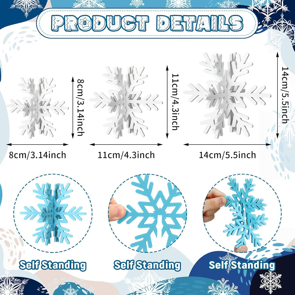 Bucherry 12 Pcs Wooden Snowflake Table Decor 3D Snowflake Tabletop Signs and Centerpiece for