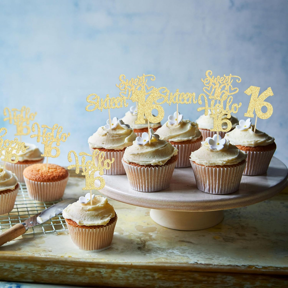 30pcs 16th Birthday Cupcake Toppers - Sixteen Happy 16th Cupcake Picks - Cheers to Sweet 16 Cake