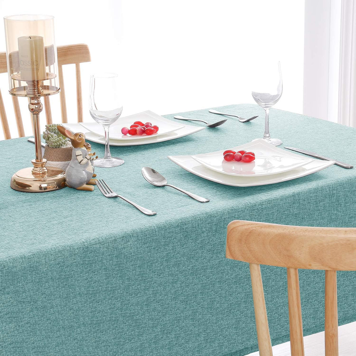 Hiasan Faux Linen Rectangle Tablecloth - Wrinkle and Stain Resistant Washable Table Cloth for