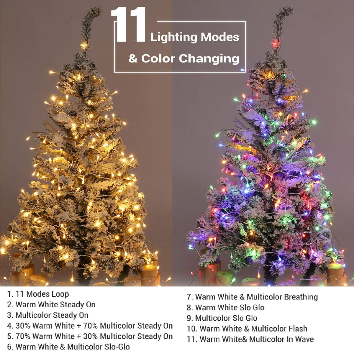 BrizLabs Christmas Lights, 180ft 500 LED Color Changing String Lights, 11 Modes Warm White &