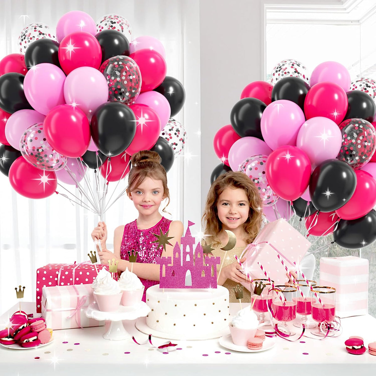 Pink and Black Balloons, 60pcs 12inch Hot Pink Black Pastel Pink Light Pink Confetti Balloons for