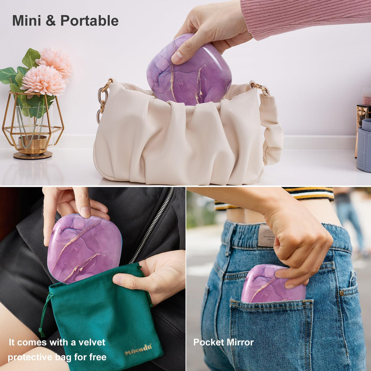 Mocado Compact LED Travel Makeup Mirror - 4 Inches 1X/10X Magnification Travel Mirror with Light