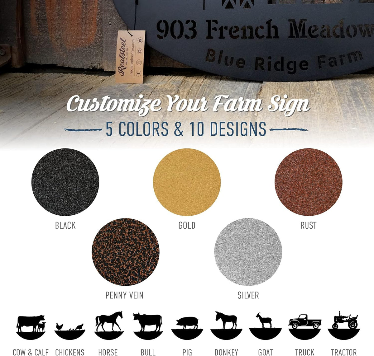 RealSteel Personalized Farm Sign - Custom Design Metal Family Name Sign - Weather & Rust Resistant