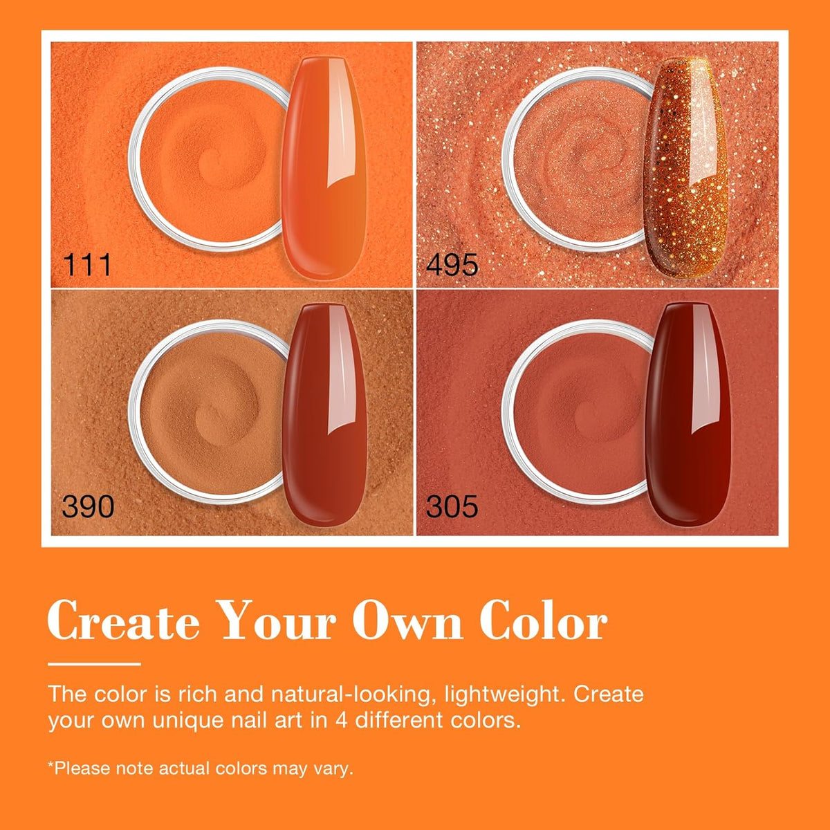 AZUREBEAUTY Dip Powder Nail Kit Starter, Orange Brown Glitter, 4 Fall Pumpkin Maple Dark Colors