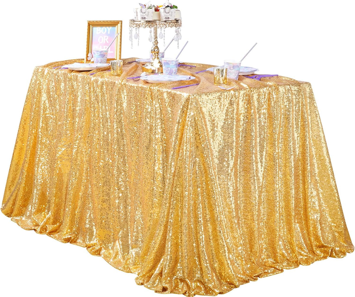 QueenDream Gold Table Cloth Party Decorations: Sequin Fabric 90x90 Inch Sparkle Tablecloths - Gold