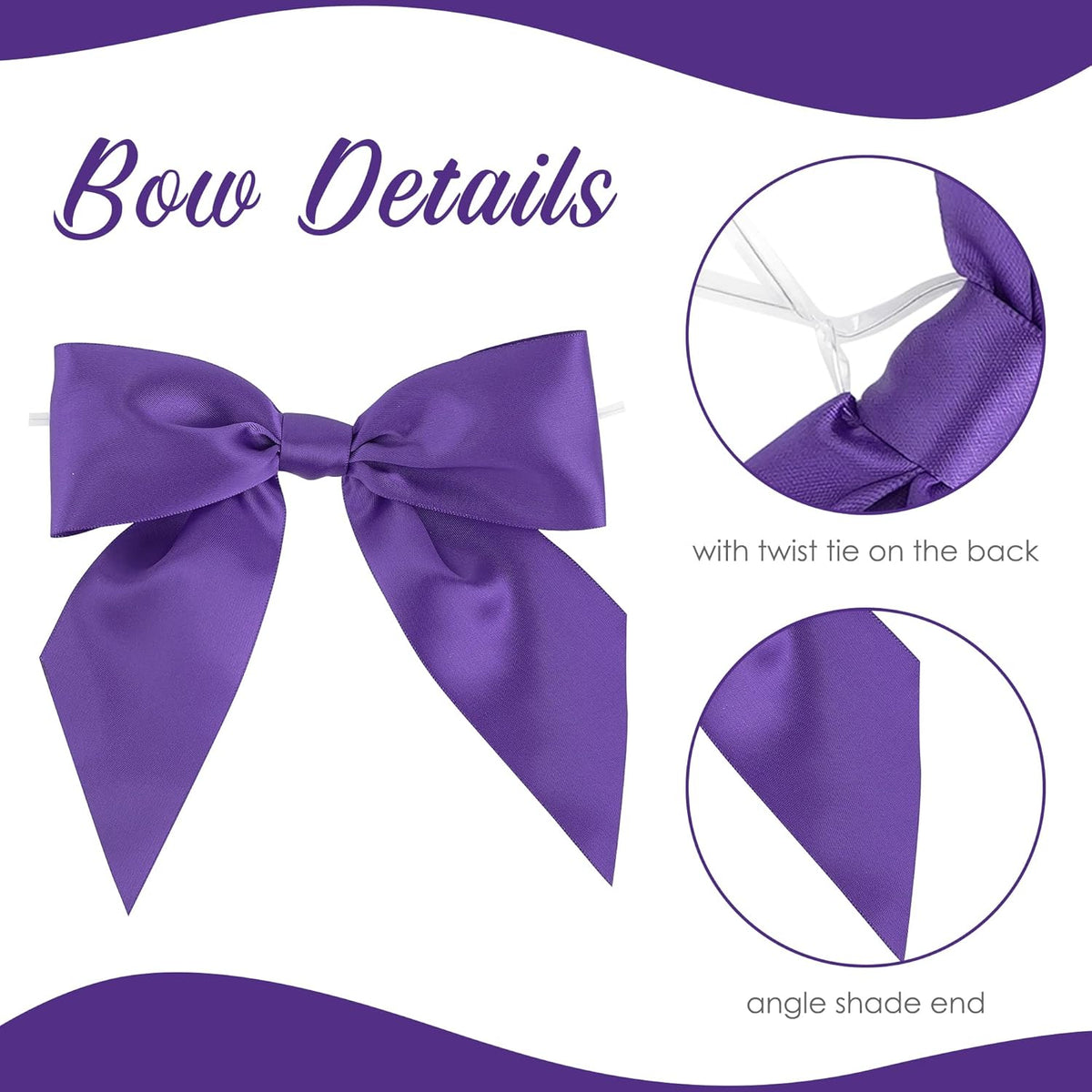 AIMUDI Purple Satin Bows 5.5" Bows for Gift Wrapping Satin Twist Tie Bows Premade Ribbon Bows for