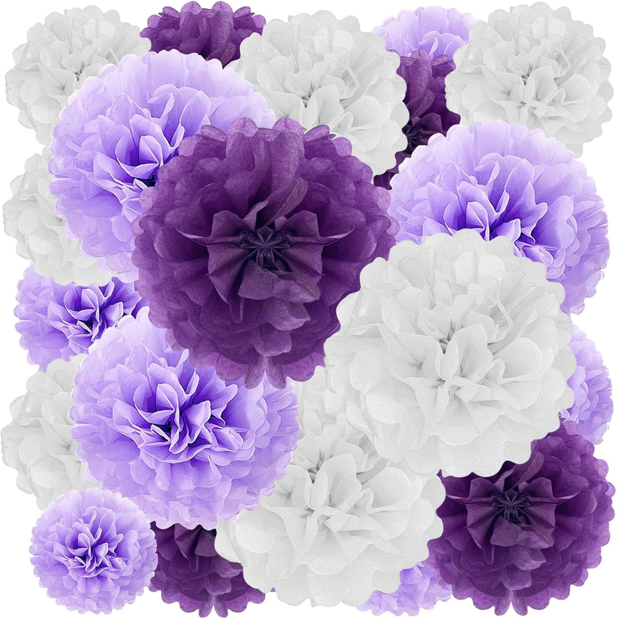 Tissue Paper Pom Poms, Purple White Tissue Paper Flowers, Hanging Flower Balls for Weddings Fiesta