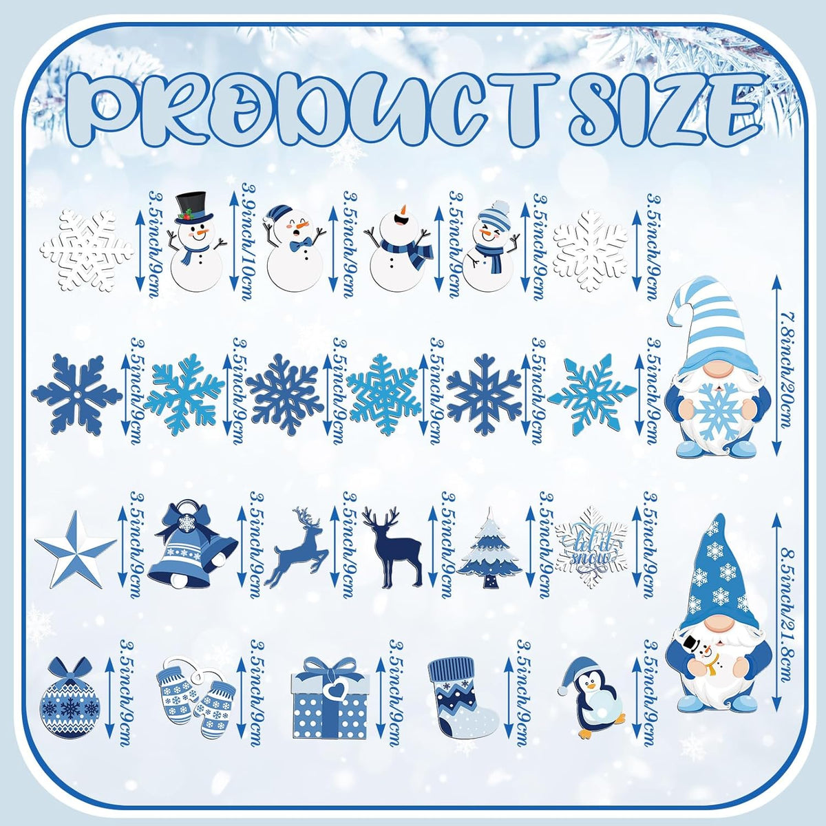 Xuhal 25 Pcs Christmas Magnets Decoration Winter Blue Gnome Snowman Snowflake Refrigerator Magnets