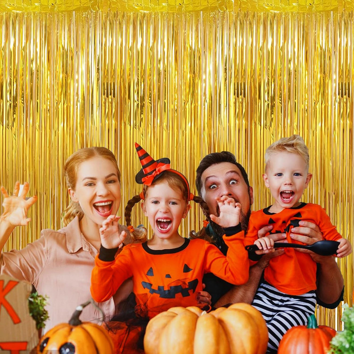 2 Pack 3.28 ft x 6.56 ft Golden Tinsel Curtain Party Backdrop Decorations, Metallic Foil Fringe