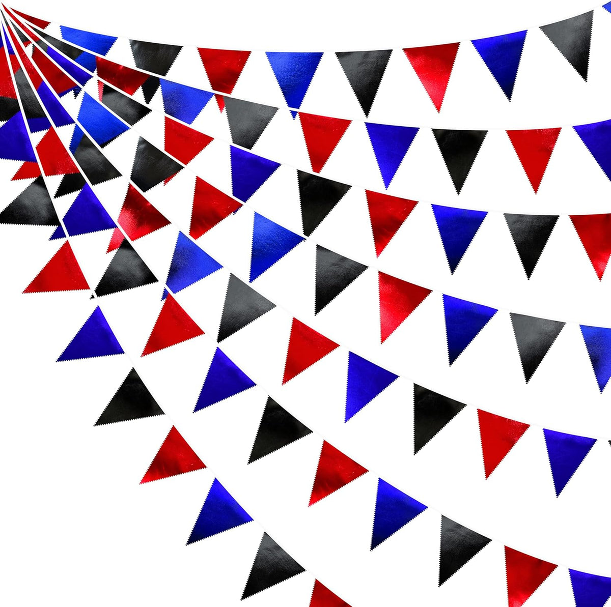 Navy Blue Red Black Party Decorations Metallic Fabric Triangle Pennant Banner Flag Bunting Garland