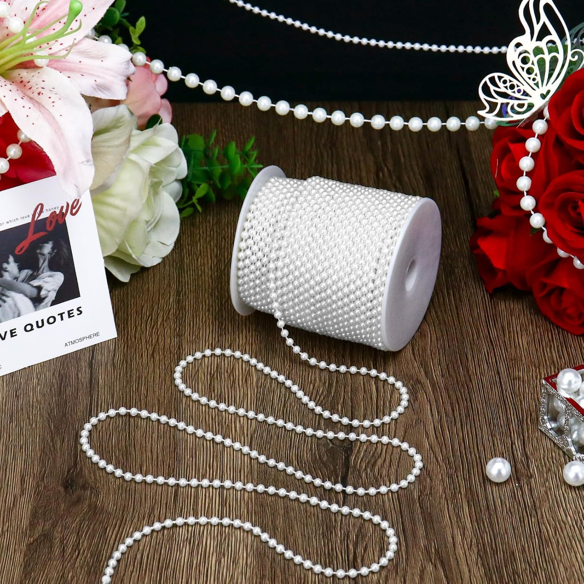 99 Feet 4mm Faux Pearl Strings Garland for Crafts, Artificial Pearl Beaded Trim Chain Strands for