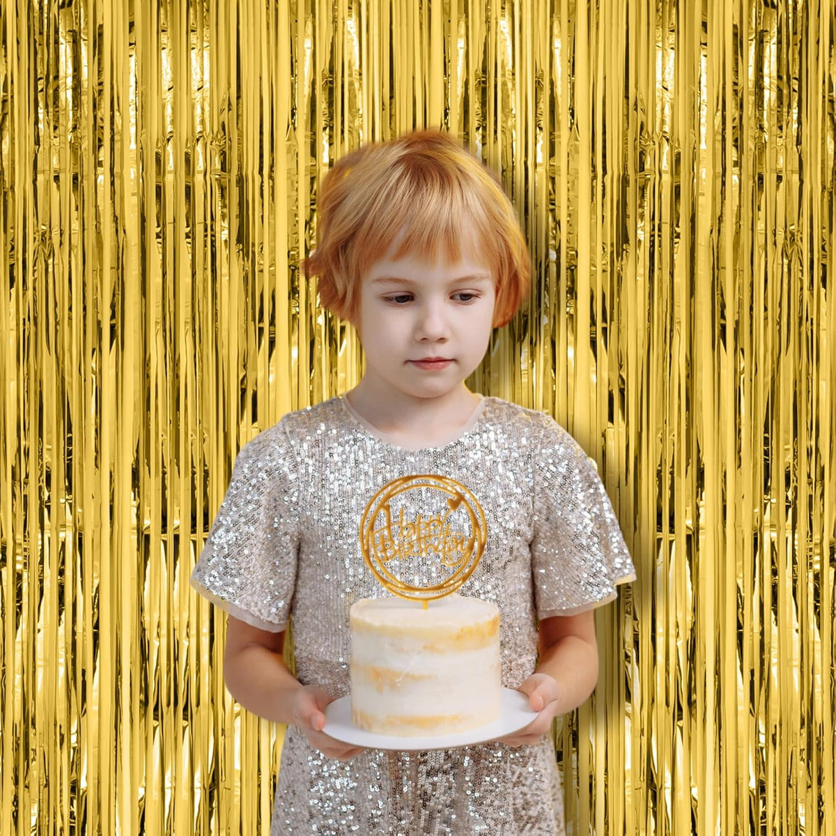2 Pack Gold Foil Fringe Backdrop Curtains, Tinsel Streamers Birthday Party Decorations, Fringe