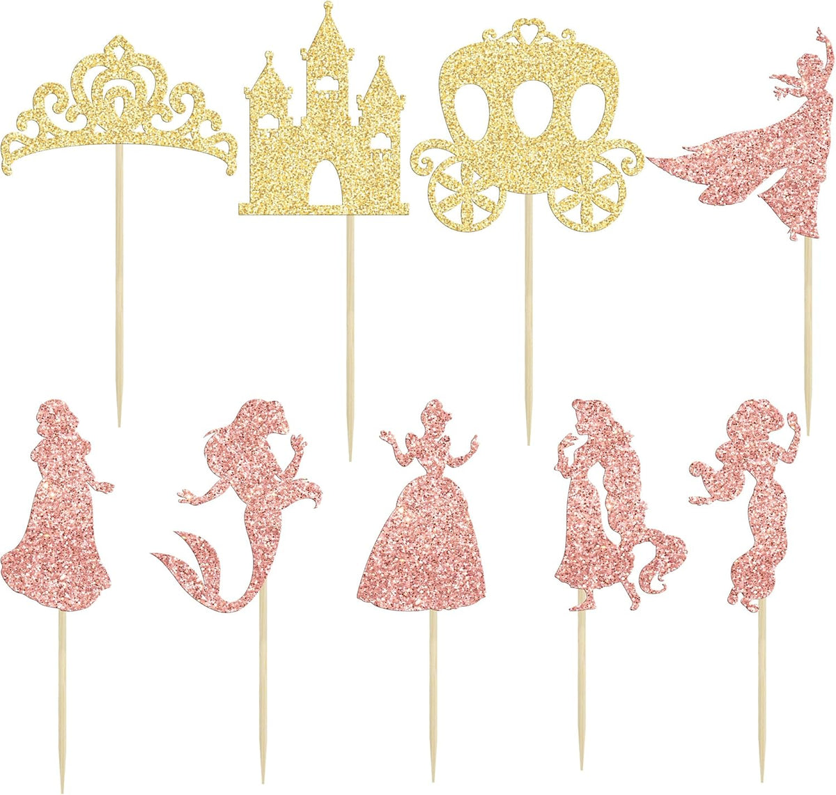 Gyufise 36Pcs Princess Cupcake Toppers Glitter Mermaid Girl Castle High Heel Crown Cupcake Picks
