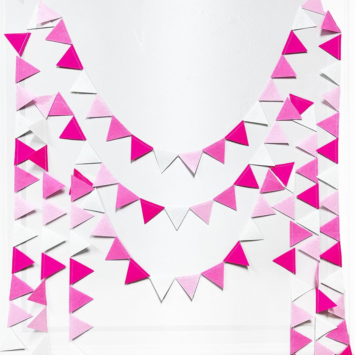 Hot Pink Party Decorations - Ombre Rose Pink Felt Hanging Triangle Mini Bunting Pennant Banner Flag