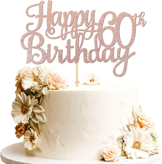1 PCS Happy 60th Birthday Cake Topper Glitter Cheers to 60 Years Birthday Cake Pick 60 Fabulous