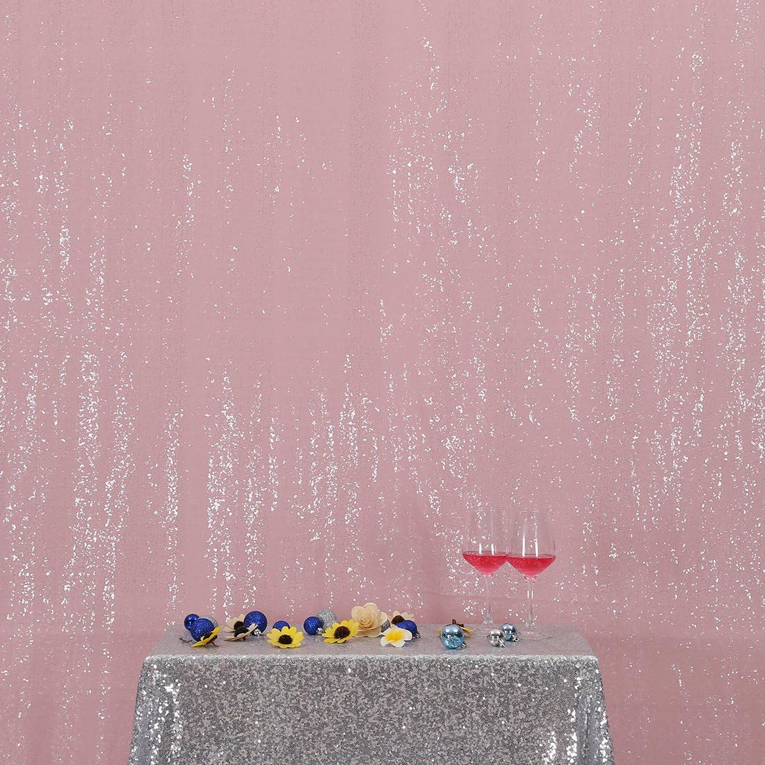 Poise3EHome Pink Sequin Backdrop, 10Ft x 10Ft Glitter Photography Background Curtains for Party