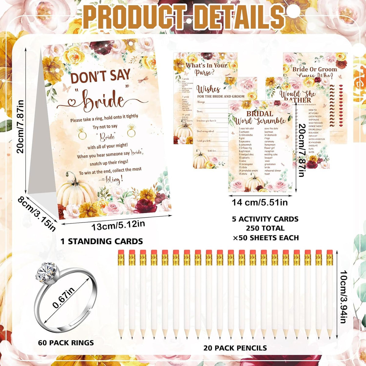 Estune 331 Pcs Bridal Shower Games Supplies, 5 Sets 250 Pcs Wedding Cards 1 Put a Ring on It Bridal
