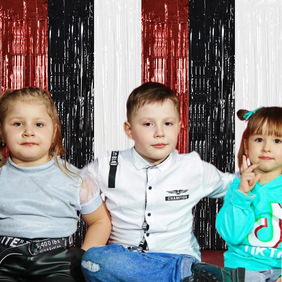 TONIFUL Black Red White Door Streamers,Black Red and White Photo Booth Backdrop Metallic Streamers
