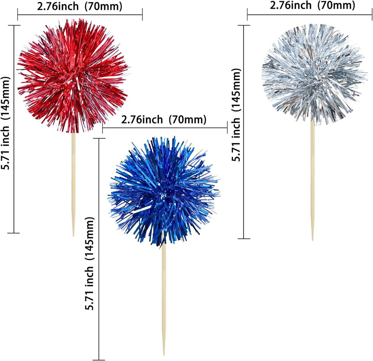 Gyufise 30Pcs Foil Firework Cupcake Toppers Sparkle Tinsel Cake Toppers Tinsel Drink Cake