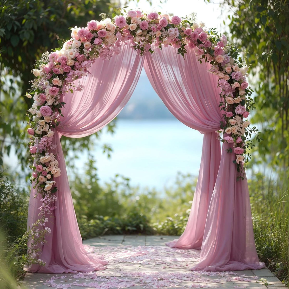 Wedding Arch Draping Fabric, 2 Panels 28" x 19Ft Dusty Rose Arch Drapes Sheer Backdrop Curtain for