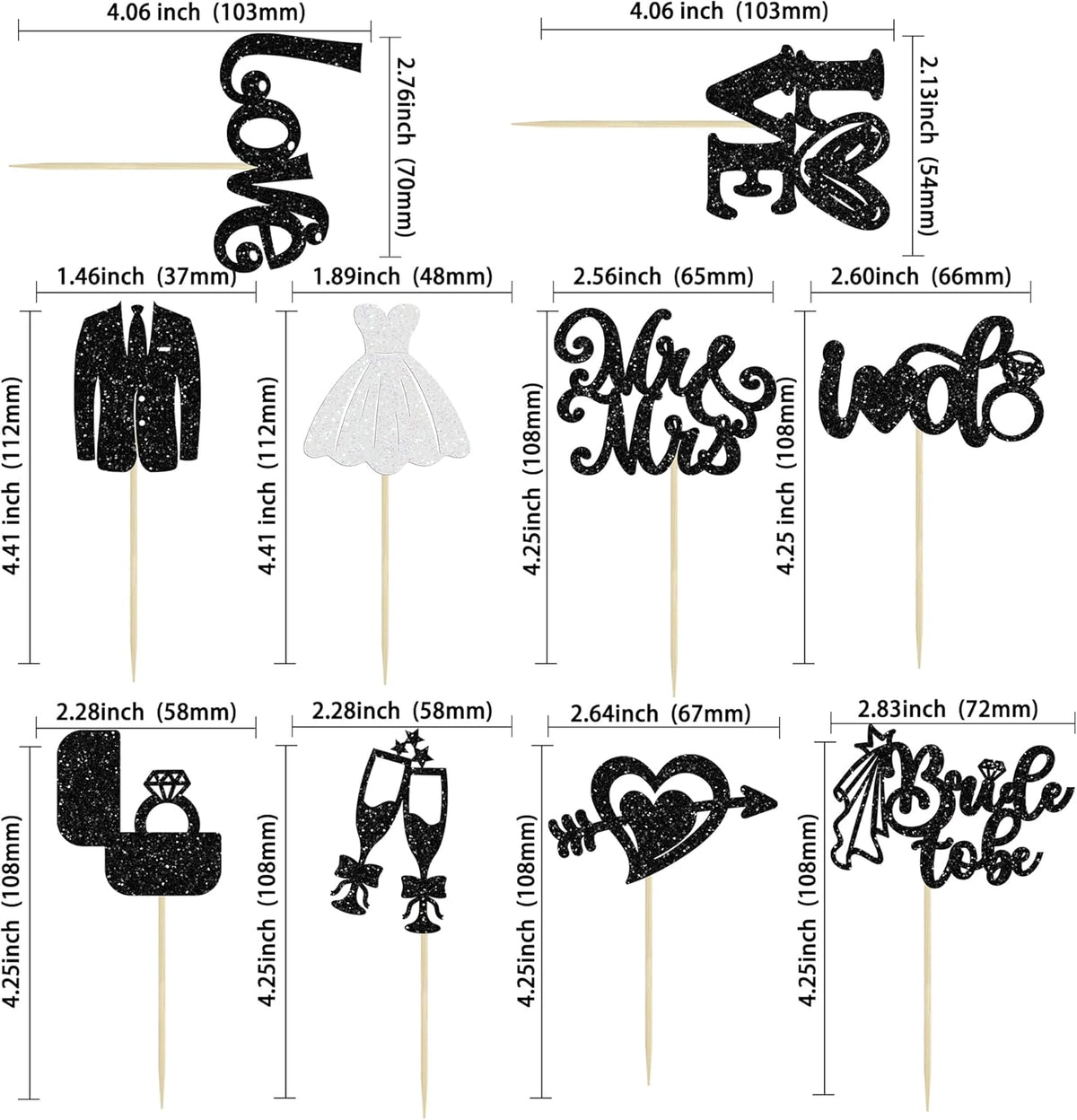 Ephlyn 30Pcs Bride to be Cupcake Toppers Glitter Wedding Cake Topper Decorations I Do Love Heart