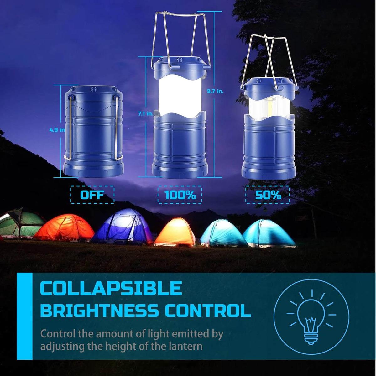 Lichamp LED Camping Lantern, 4 Pack Battery Powered Flashlight for Power Outages, Portable