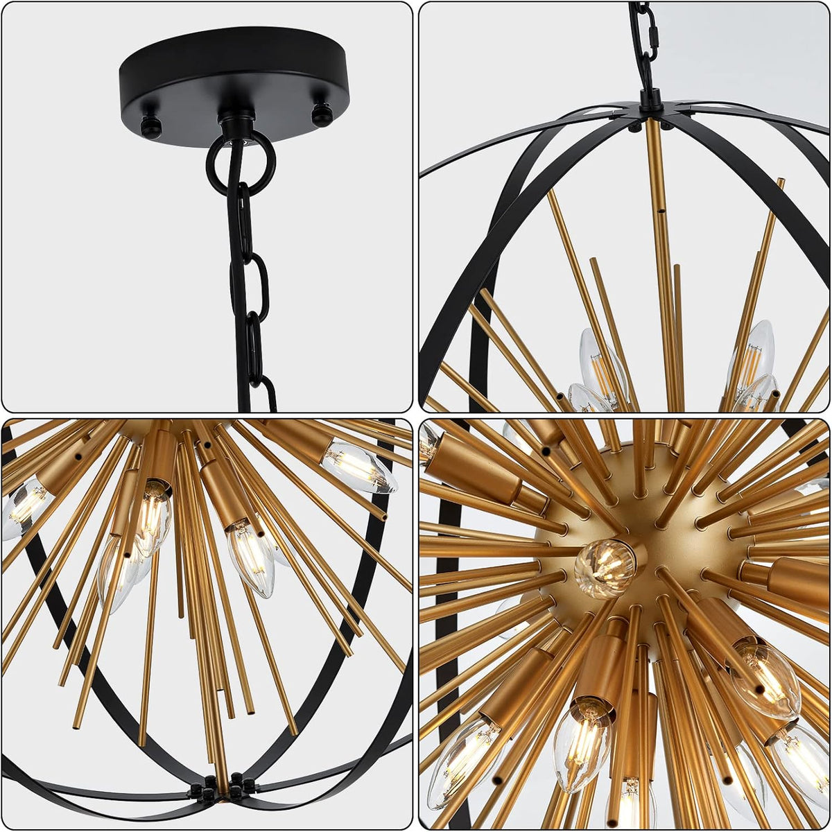 31.5" Black Gold 16-Light Globe Sputnik Chandelier Modern Industrial Adjustable Hanging Ceiling