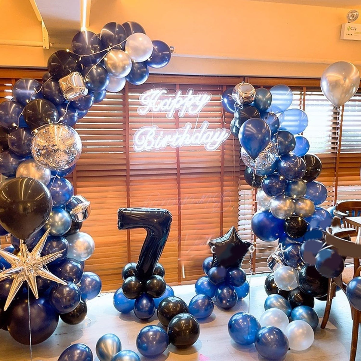 60 Pcs Blue and Silver Balloons, Navy Royal Blue Silver Party Balloons with Metallic Confetti