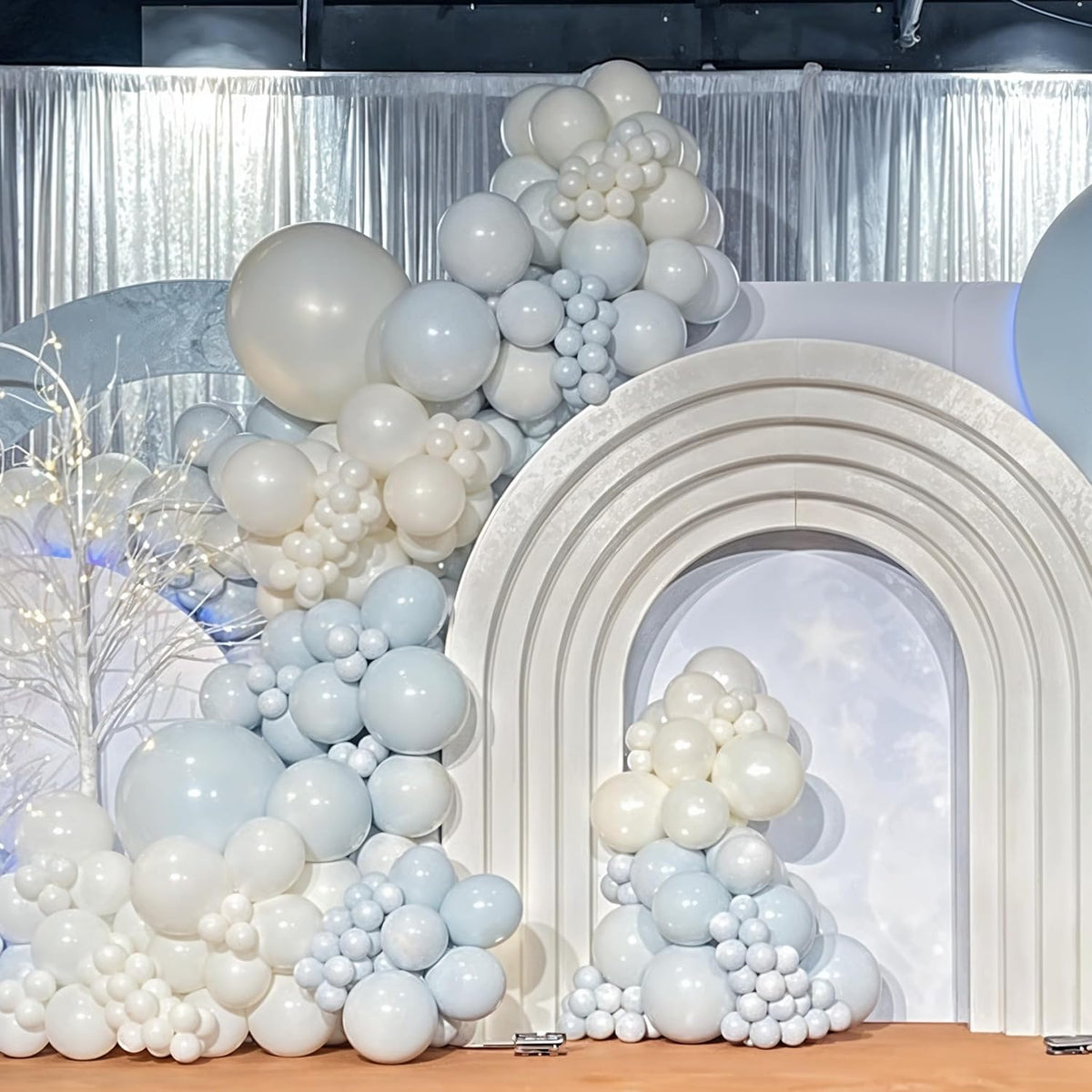 Pastel Blue and White Balloons, 12 Inch 35PCS Light Baby Blue Pearl White with Clear Latex Balloon