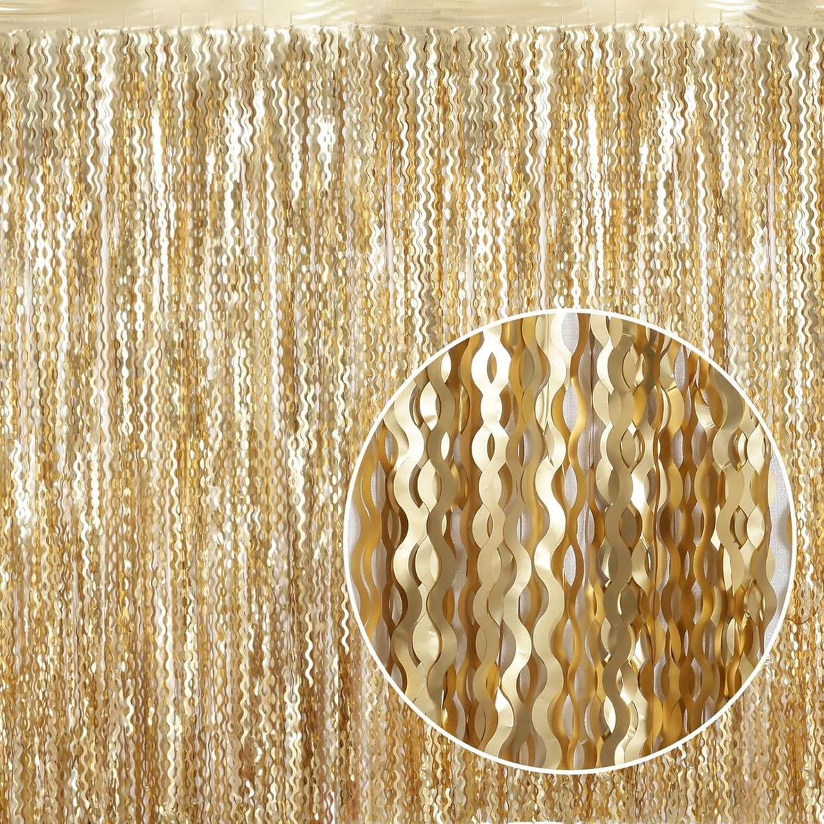 4 Pack Wavy Champagne Gold Metallic Tinsel Foil Fringe Curtains Backdrop - 3.3X6.6ft Foil Fringe