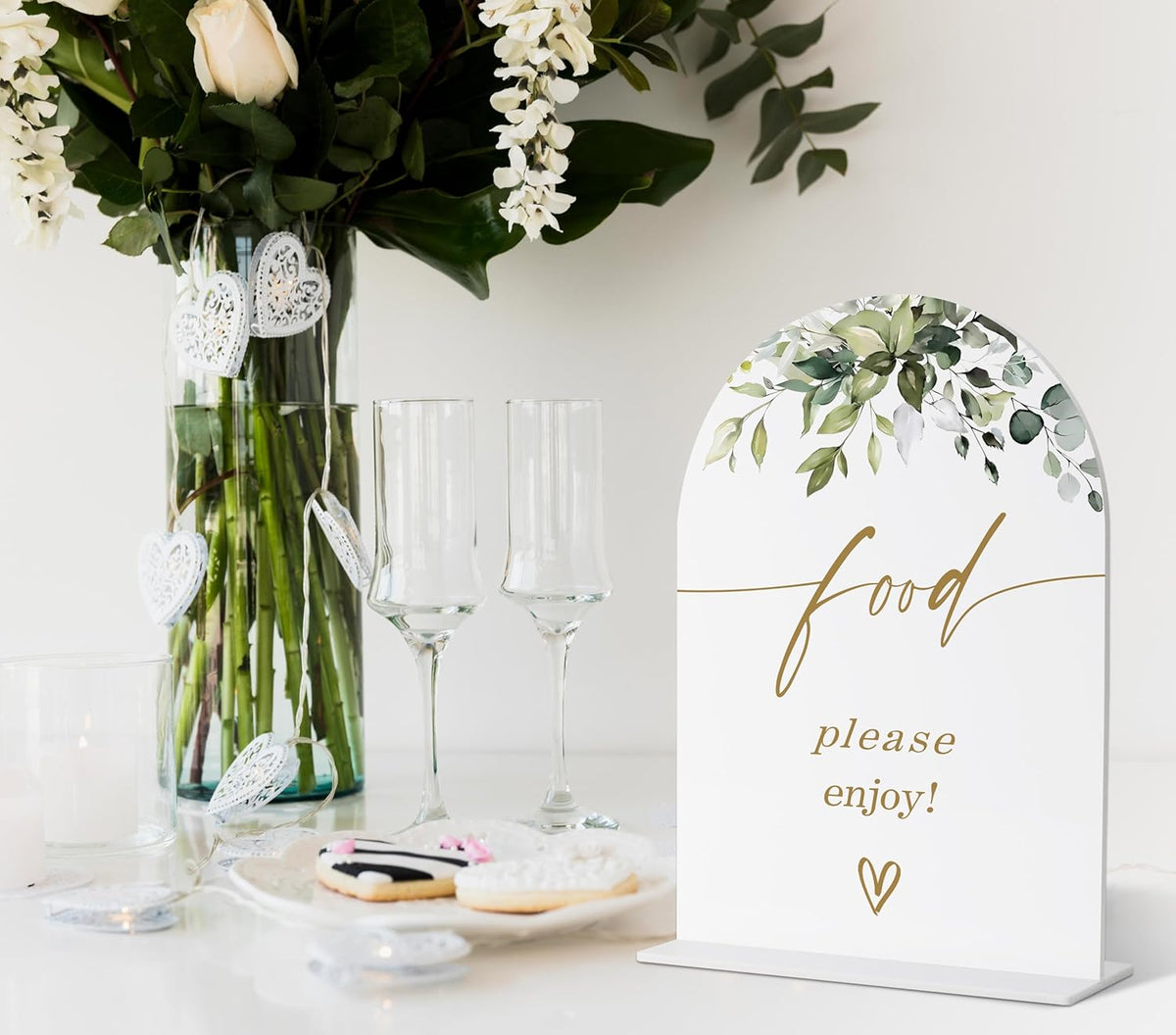 Food Signs for Party, Greenery Gold Bridal Shower Decorations, Dessert Bar Sign, Wedding Signs for