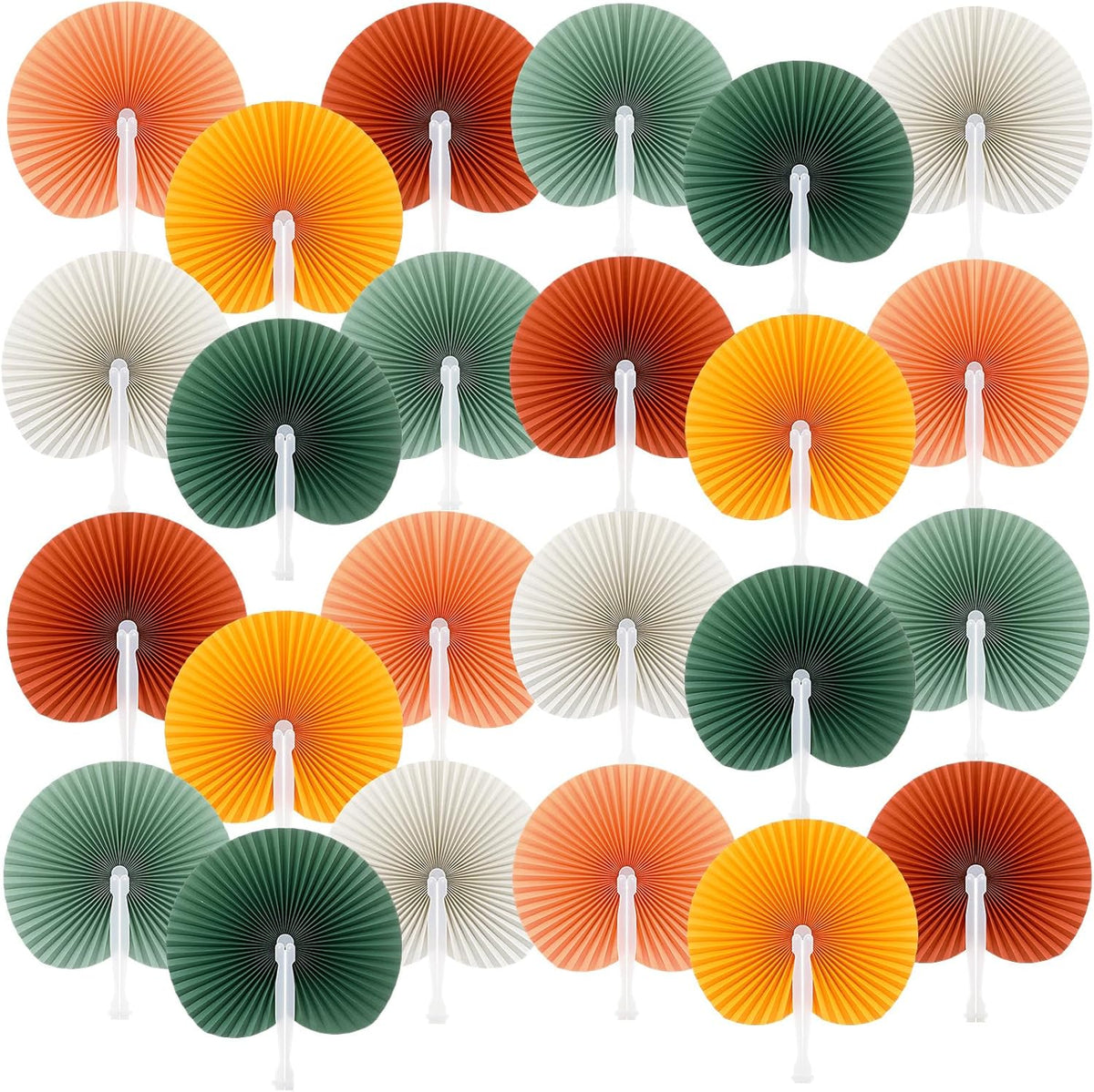 Pangda 24 Pack Folding Fans Round Paper Fans Assortment with Plastic Handle for Wedding Favor Party