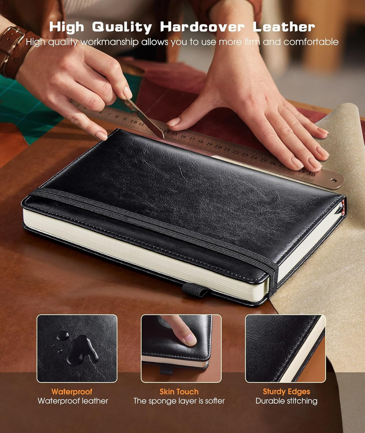 Lined Journal Notebook for Women Men, 256 Numbered Pages Hardcover Leather Journals for Writing, A5