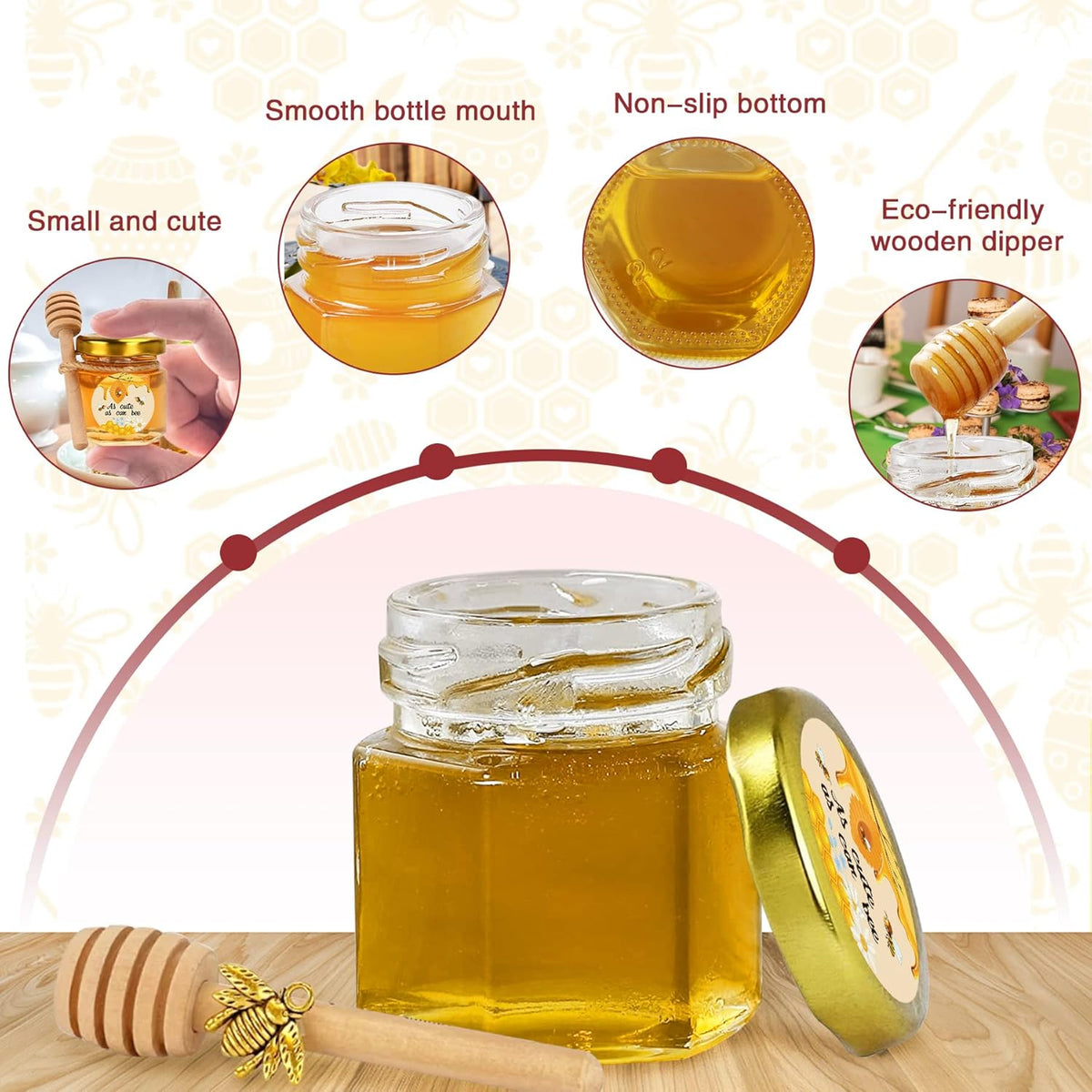 Aliggbent 96 Pack Mini Honey Jars Party Favors in Bulk, 1.5 oz Small Hexagon Glass Honey Jars with
