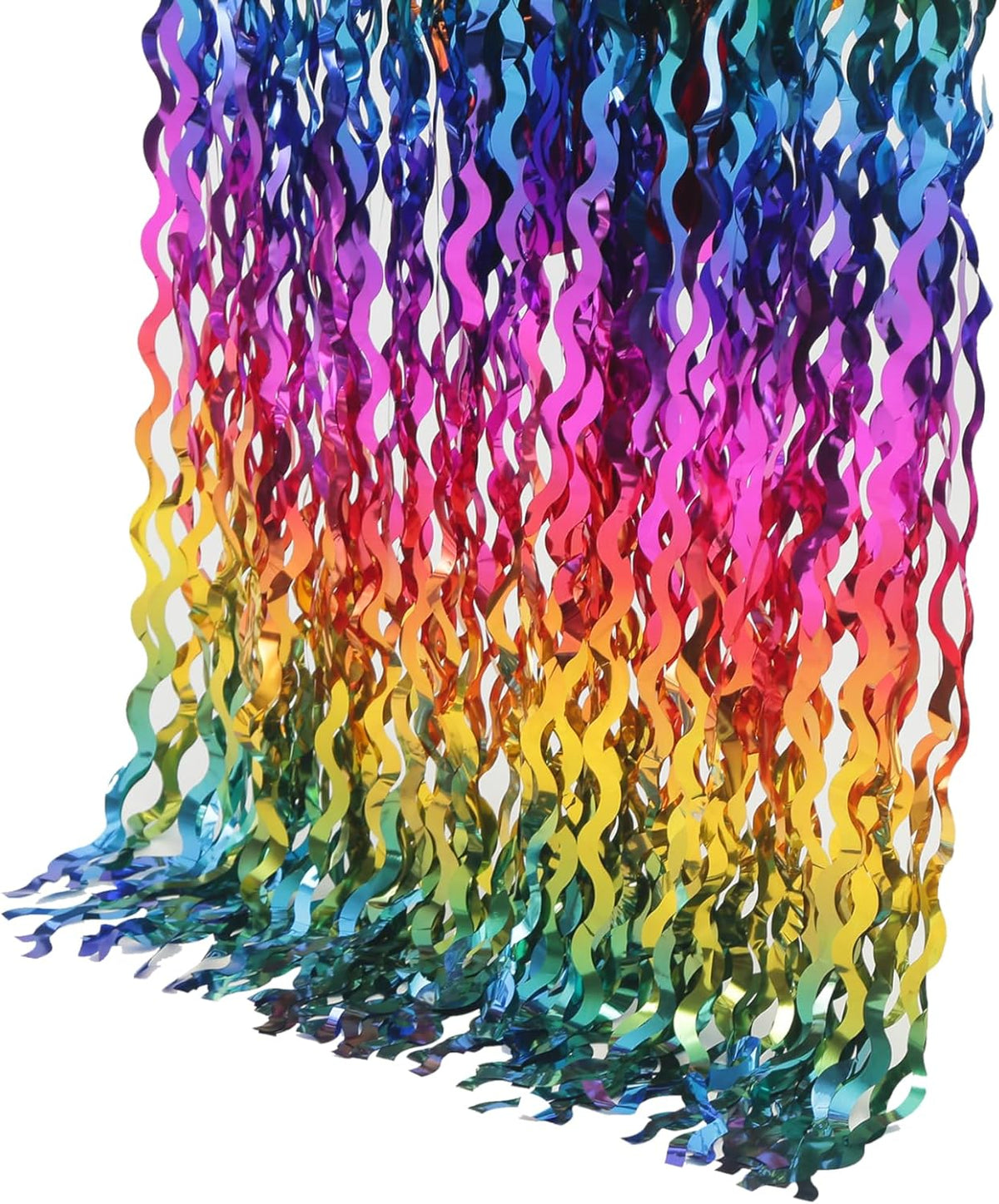 4 Pack Wavy Rainbow Foil Fringe Curtain | 3.3x6.6ft Colorful Tinsel Metallic Streamers Holiday