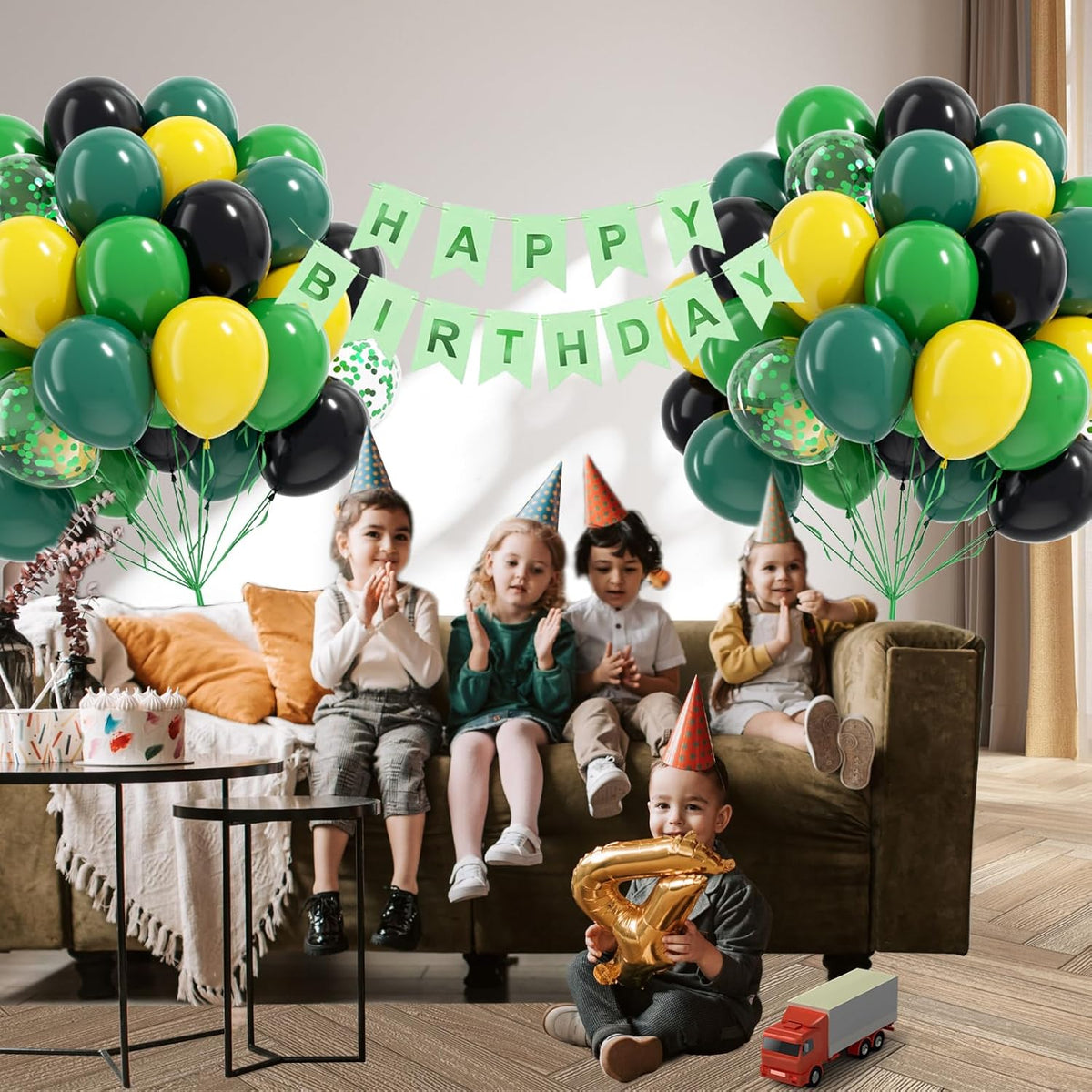60pcs Tractor Balloons 12inch with Black Green and Yellow Balloons for Baby Shower Farm Tractor