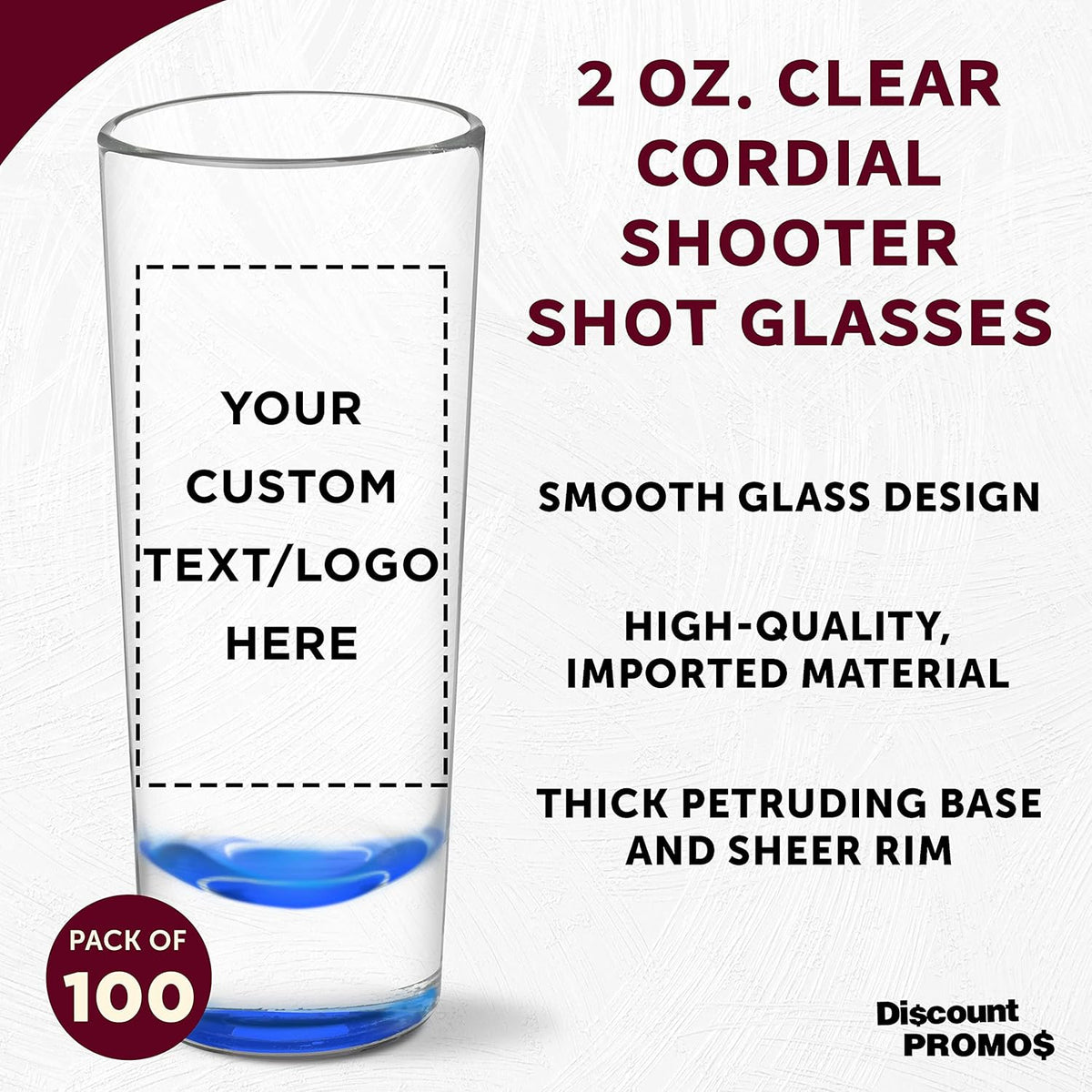 Custom Cordial Shooter Shot Glasses 2 oz. Set of 100, Personalized Bulk Pack - Great for Birthdays