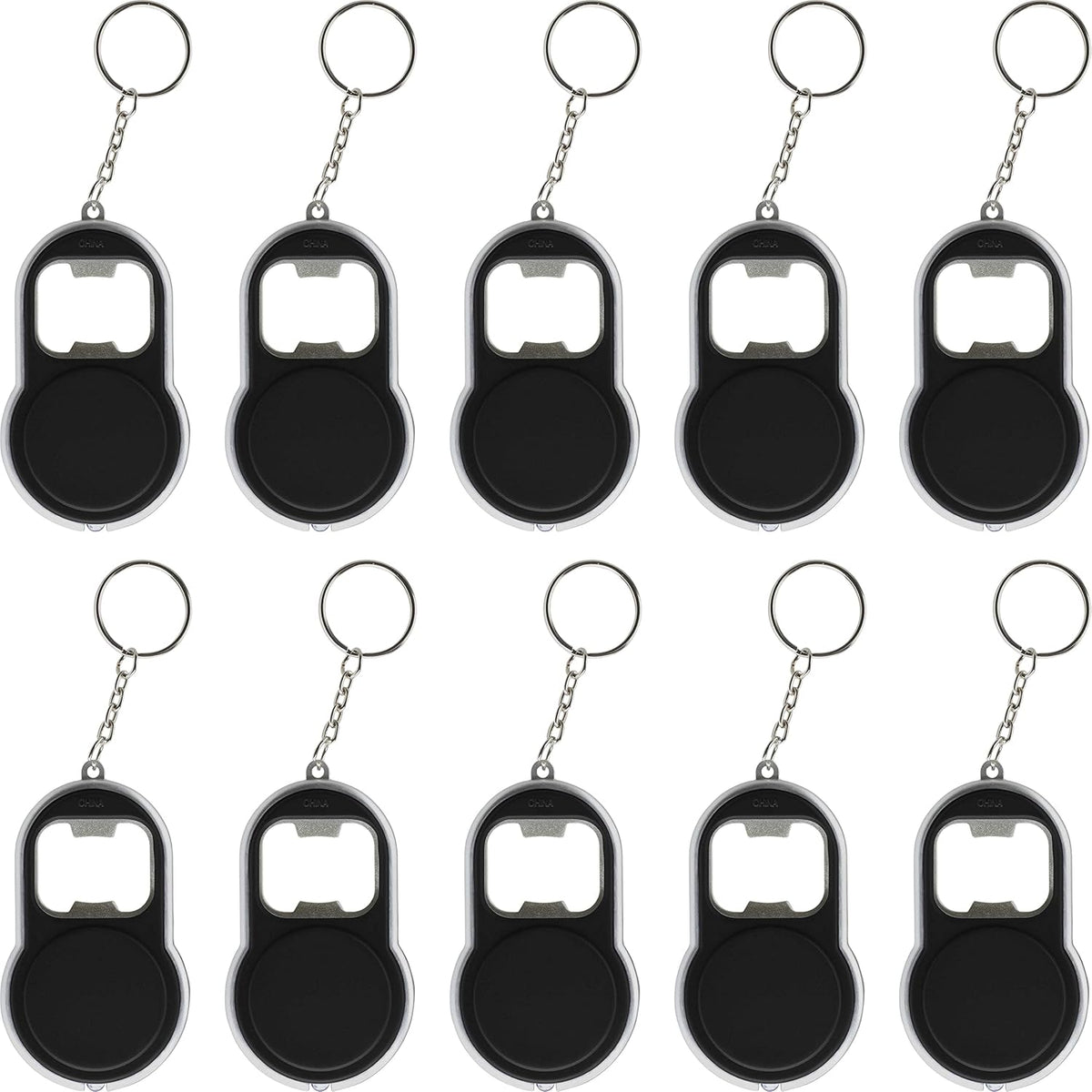 Bottle Opener & LED Keychains Set of 10, Bulk Pack - Perfect for Tradeshows, Party Favors, Other