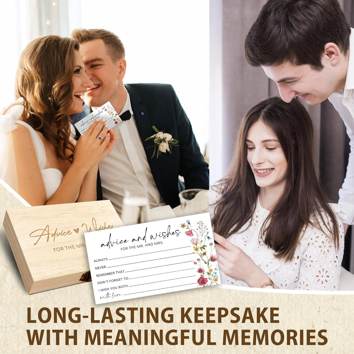Wildflower Advice and Wishes for the Mr and Mrs - 50 Packs Wedding Advice Cards Bridal Shower Game