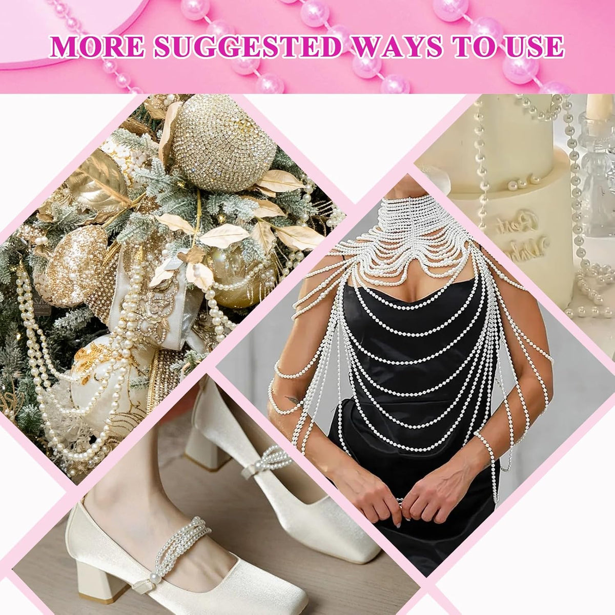 99 Feet 5mm Faux Pearl Strings Garland Artificial Pearl Beaded Trim Chain Strands for Crafting