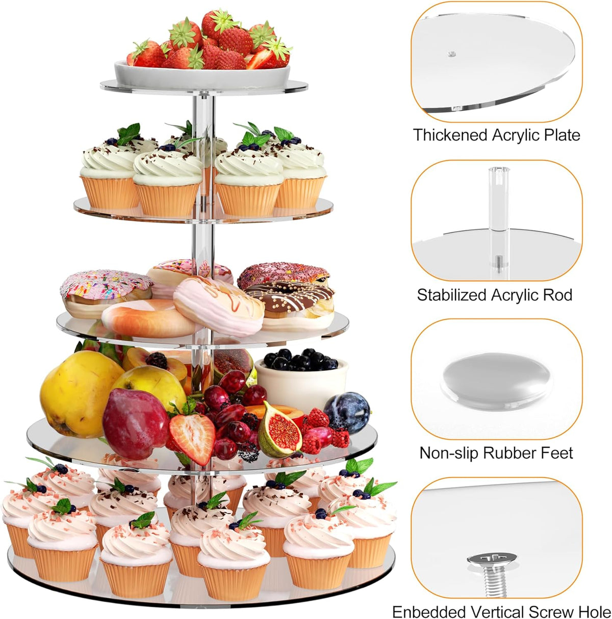 weddingwish 5 Tier Round Cupcake Stand for 50 Cupcakes, Acrylic Cupcake Display Stand, Clear