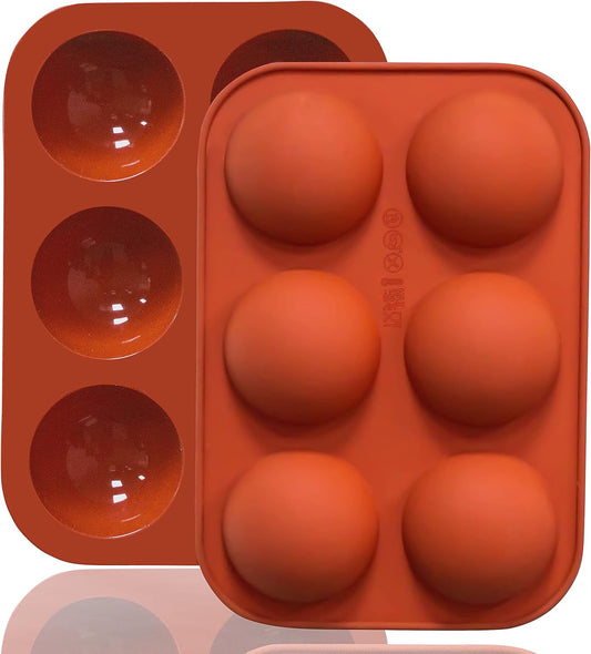 6 Holes Medium Semi Sphere Silicone Molds, 2 Packs Half Sphere Silicone Baking Molds for Making