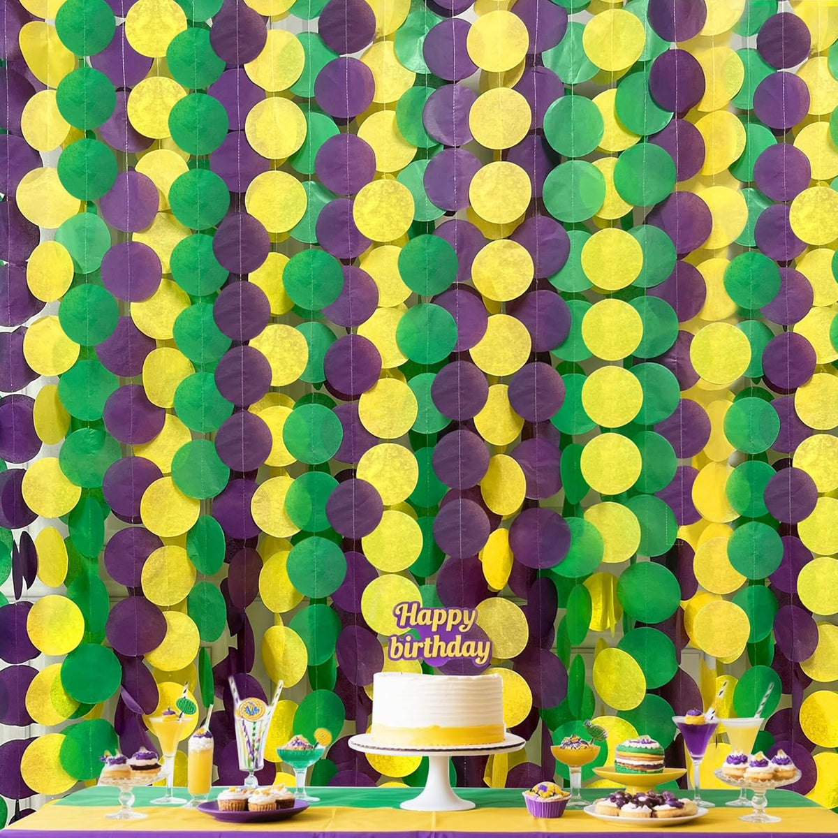 205 Ft Mardi Gras Party Decorations Purple Green Yellow Circle Dot Backdrop Garland Tissue Paper