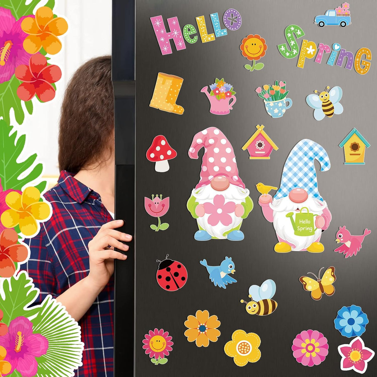 25 Pcs Hello Spring Magnet Car Decorations Colorful Waterproof Flowers Automotive Magnet Stickers